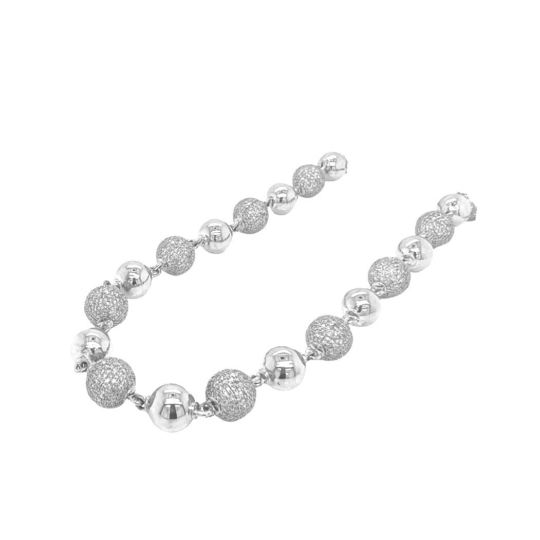 10K White Gold 9MM Rosary Bead Diamond Necklace 17.18 CT - 22"