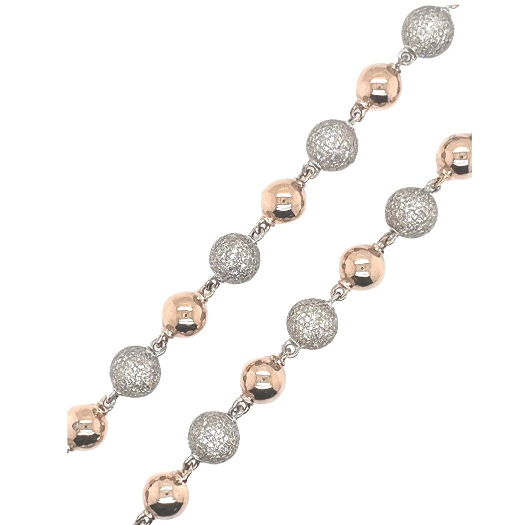 10K Rose White Gold 9MM Rosary Bead Diamond Necklace 18.28 CT - 22"