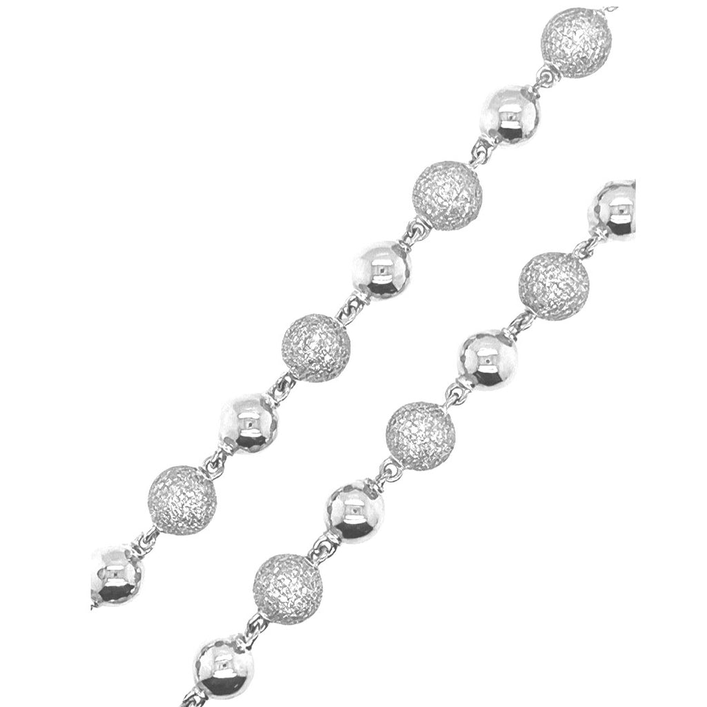 10K White Gold 9MM Rosary Bead Diamond Necklace 17.18 CT - 22"