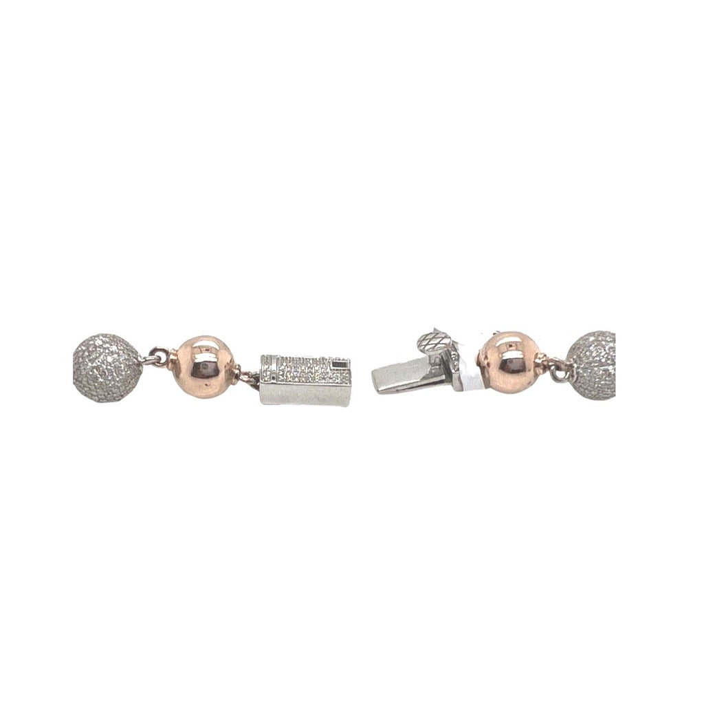 10K Rose White Gold 9MM Rosary Bead Diamond Necklace 18.28 CT - 22"