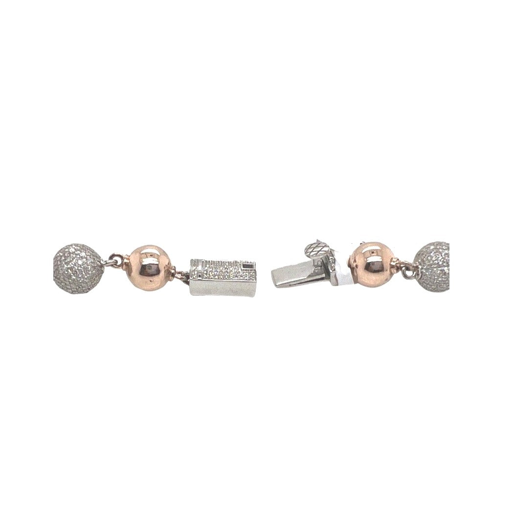 10K Rose White Gold 9MM Rosary Bead Diamond Necklace 18.28 CT - 22"