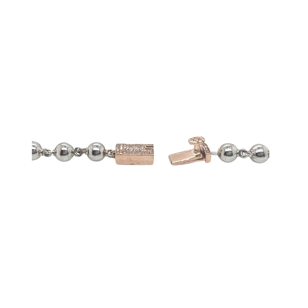 10K Rose White Gold 9MM Rosary Bead Diamond Necklace 7.95 CT - 22"