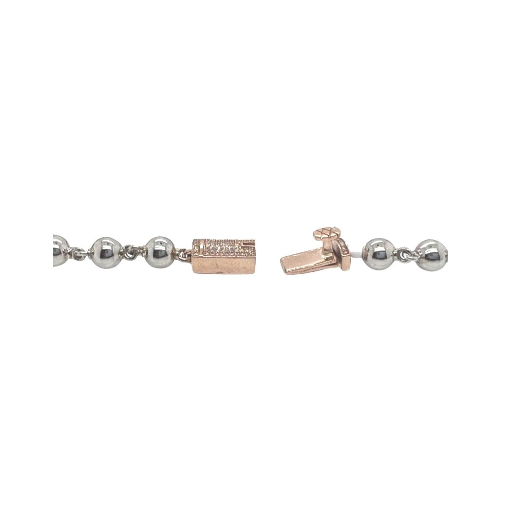 10K Rose White Gold 9MM Rosary Bead Diamond Necklace 7.95 CT - 22"