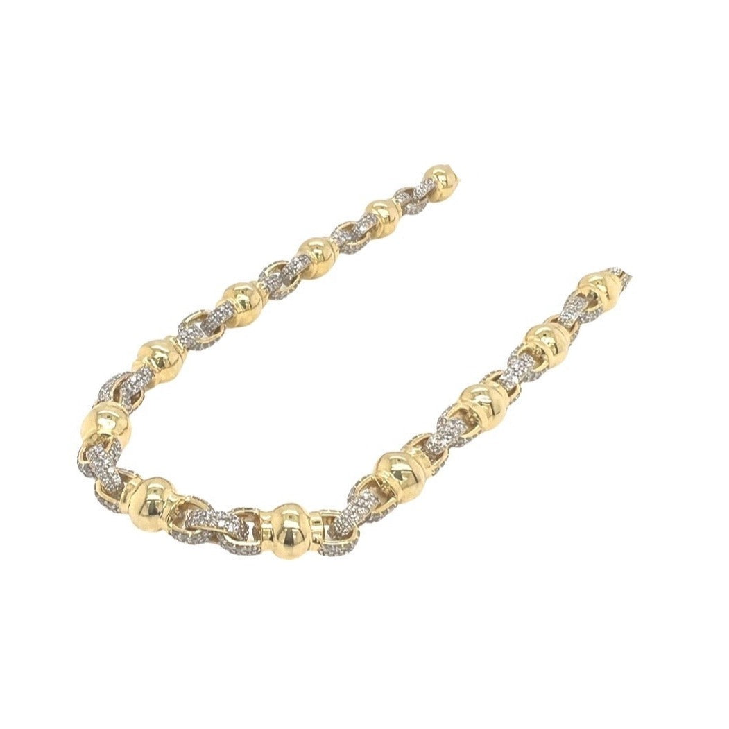 10K Yellow Gold 8MM Designer Link Rosary Bead Diamond Necklace 15.06 CT - 22