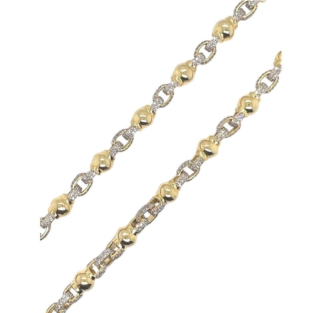 10K Yellow Gold 8MM Designer Link Rosary Bead Diamond Necklace 15.06 CT - 22"