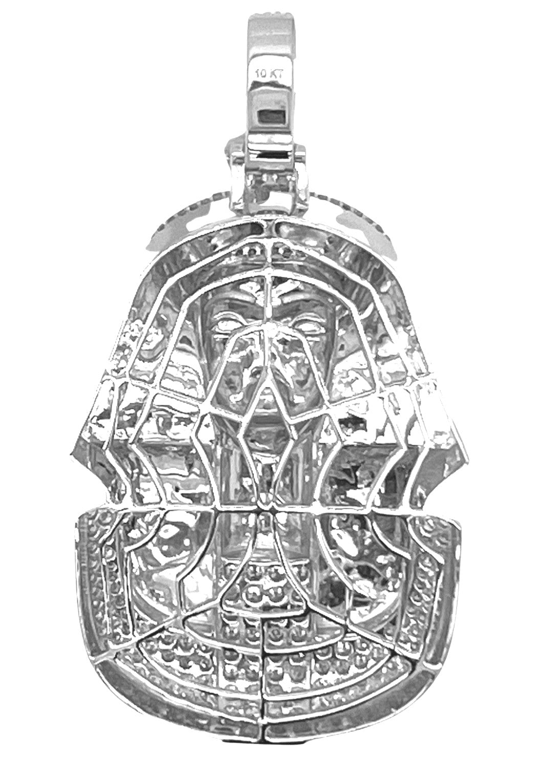 10K White Gold Pharaoh King Tut Blue Enamel VS Diamond Pendant 5.23 CT 2.75"