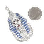 10K White Gold Pharaoh King Tut Blue Enamel VS Diamond Pendant 5.23 CT 2.75"