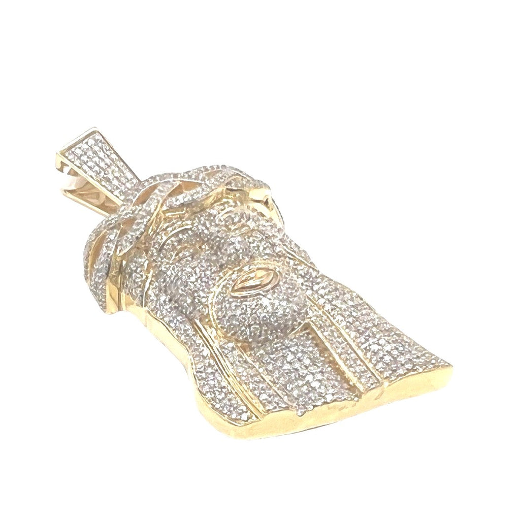 10K Yellow Gold Jesus Head Iced Diamond Pendant 3.34 CT 2.2"