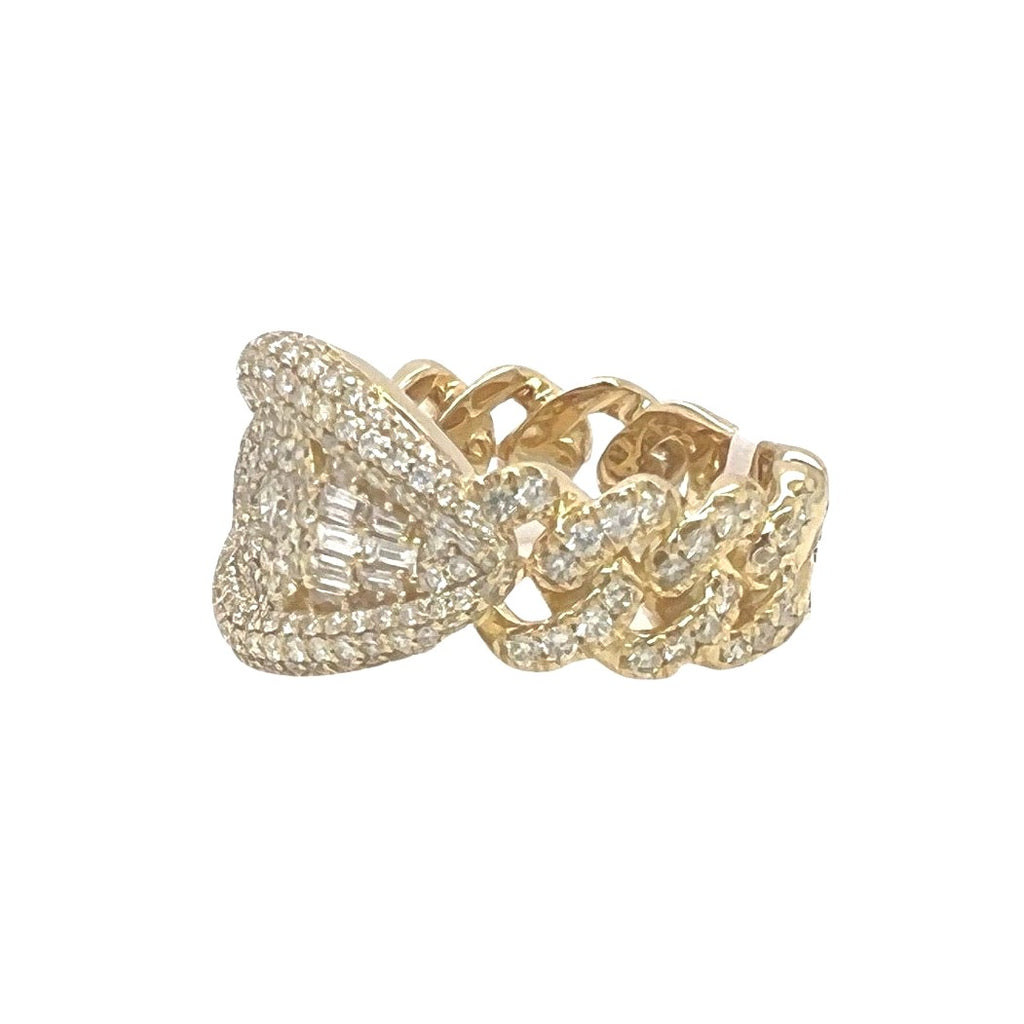 14K Yellow Gold Evil Eye Cuban 14.5MM VS Baguette Diamond Band Ring 2.5 CT