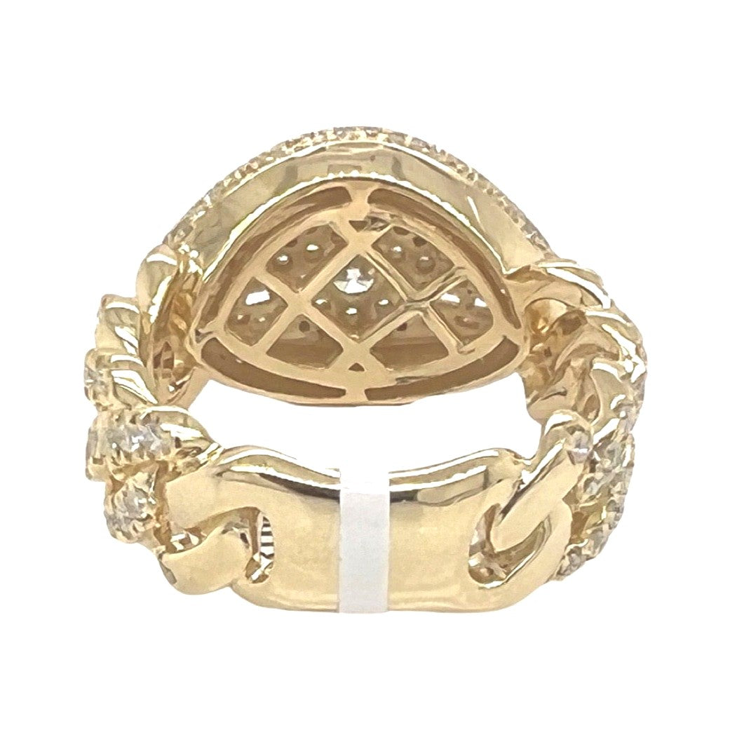 14K Yellow Gold Evil Eye Cuban 14.5MM VS Baguette Diamond Band Ring 2.5 CT
