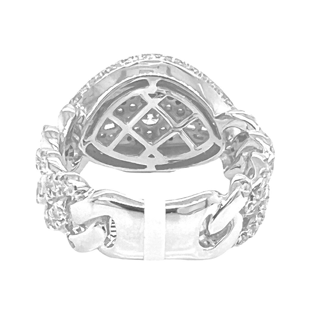 14K White Gold Evil Eye Cuban 14.5MM VS Baguette Diamond Band Ring 2.5 CT