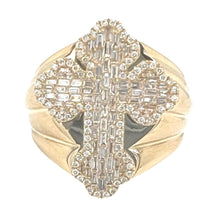 Load image into Gallery viewer, 14K Yellow Gold Gothic Cross 25.5MM VS Baguette Diamond Ring 1.0 CT
