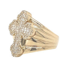 Load image into Gallery viewer, 14K Yellow Gold Gothic Cross 25.5MM VS Baguette Diamond Ring 1.0 CT
