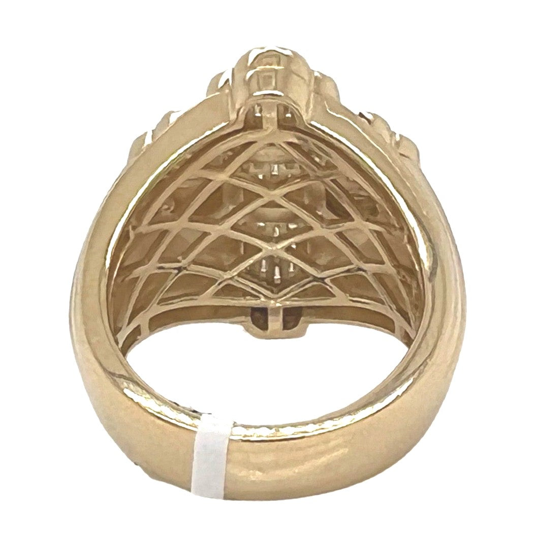 14K Yellow Gold Gothic Cross 25.5MM VS Baguette Diamond Ring 1.0 CT