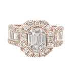 14K Rose Gold 3D Octagonal Shape 14.6MM VS Emerald Diamond Ring 5.55 CT