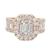 Load image into Gallery viewer, 14K Rose Gold 3D Octagonal Shape 14.6MM VS Emerald Diamond Ring 5.55 CT
