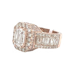 14K Rose Gold 3D Octagonal Shape 14.6MM VS Emerald Diamond Ring 5.55 CT