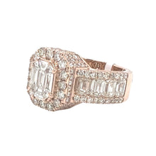 Load image into Gallery viewer, 14K Rose Gold 3D Octagonal Shape 14.6MM VS Emerald Diamond Ring 5.55 CT
