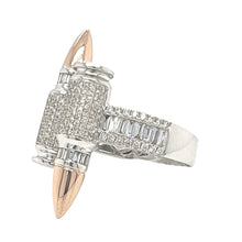 Load image into Gallery viewer, 14K Rose White Gold 3D Dual Bullet 34MM VS Baguette Diamond Ring 1.75 CT
