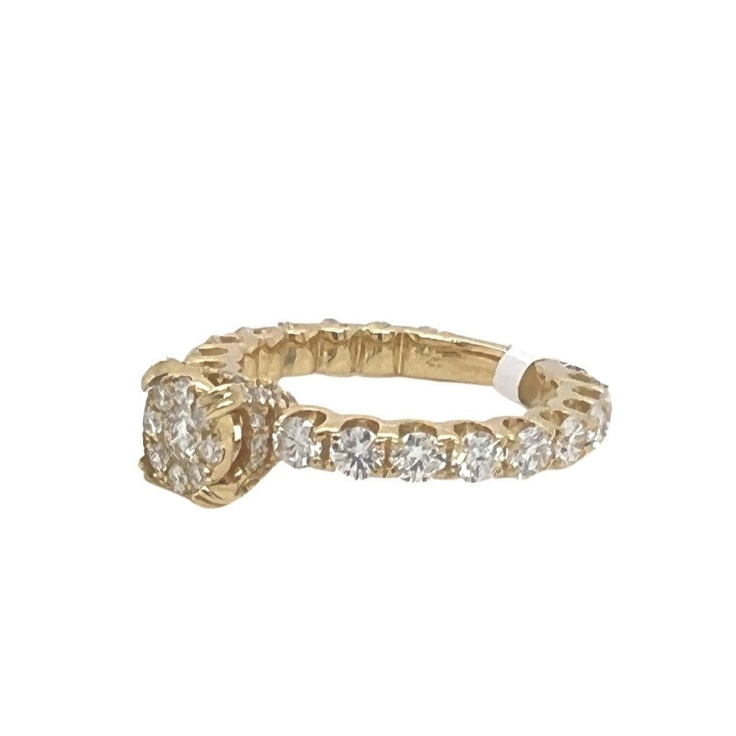 14K Yellow Gold 3D Solitaire 6.5MM Eternity Style Engagement Diamond Ring 1.90 CT