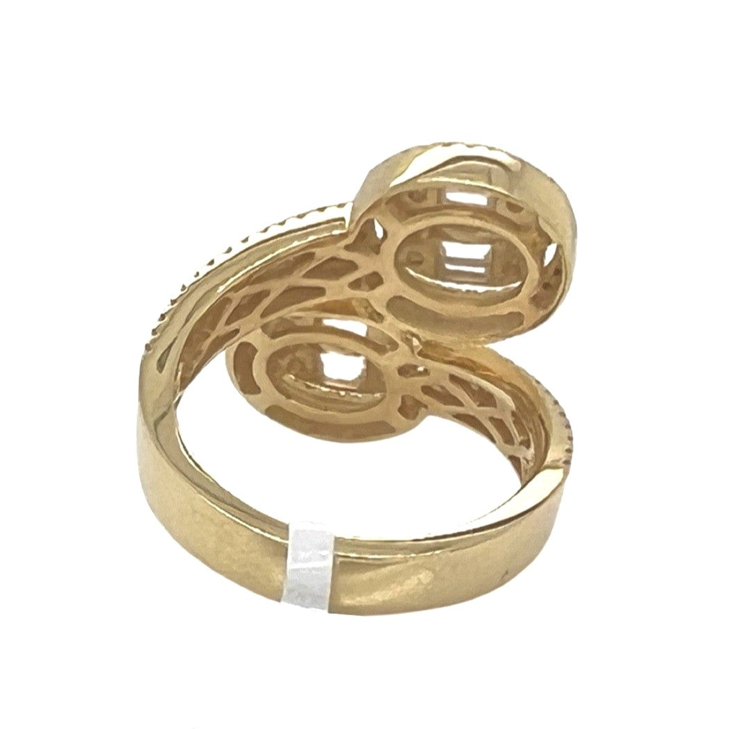 14K Yellow Gold 18MM Designer Dual Oval Top Baguette Diamond Ring 1.10 CT
