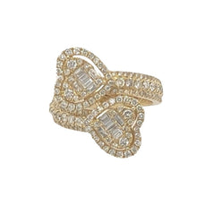 Load image into Gallery viewer, 14K Yellow Gold 18MM Designer Dual Heart Top Baguette Diamond Ring 1.08 CT
