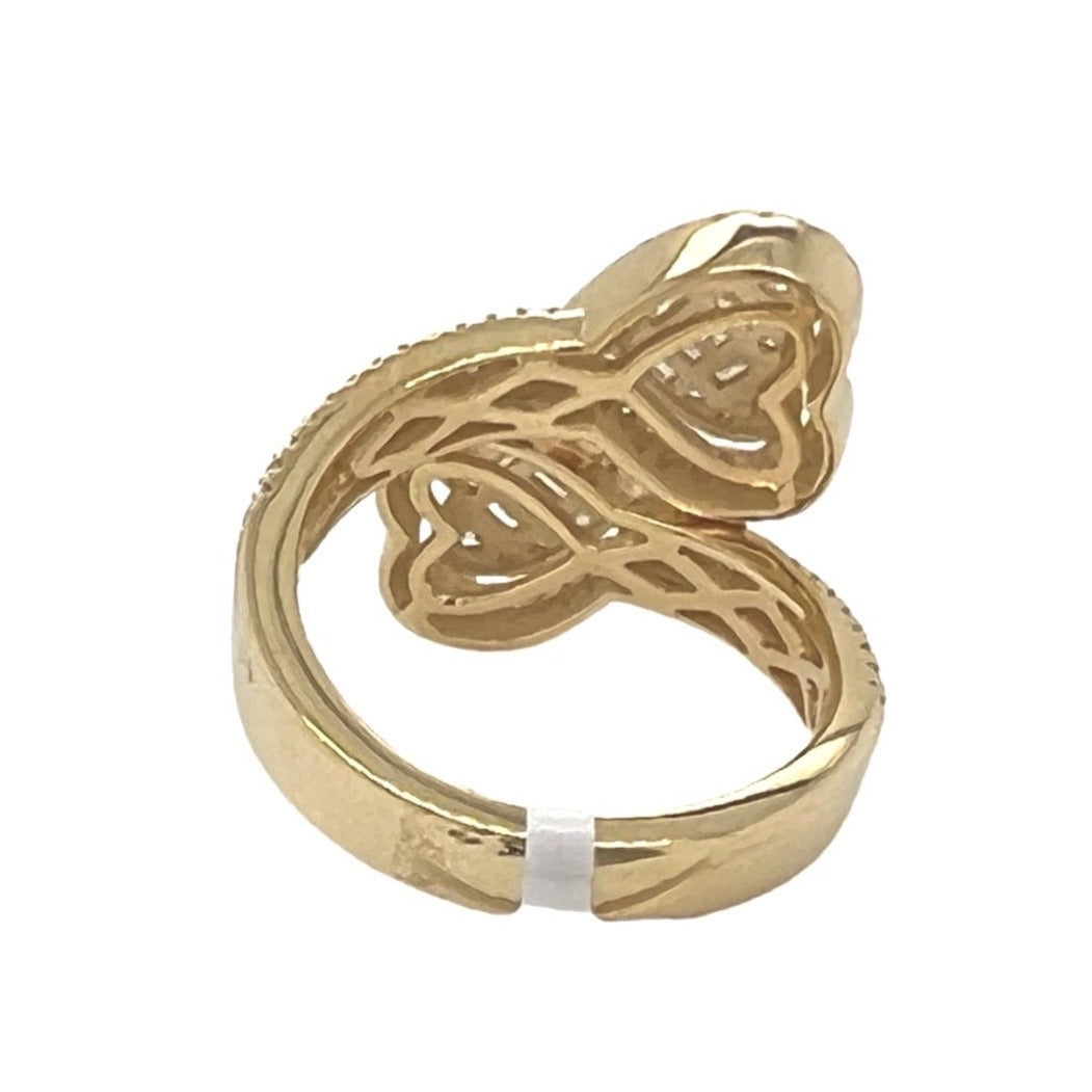 14K Yellow Gold 18MM Designer Dual Heart Top Baguette Diamond Ring 1.08 CT