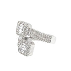 14K White Gold 17MM Designer Dual Square Top Baguette Diamond Ring 1.0 CT