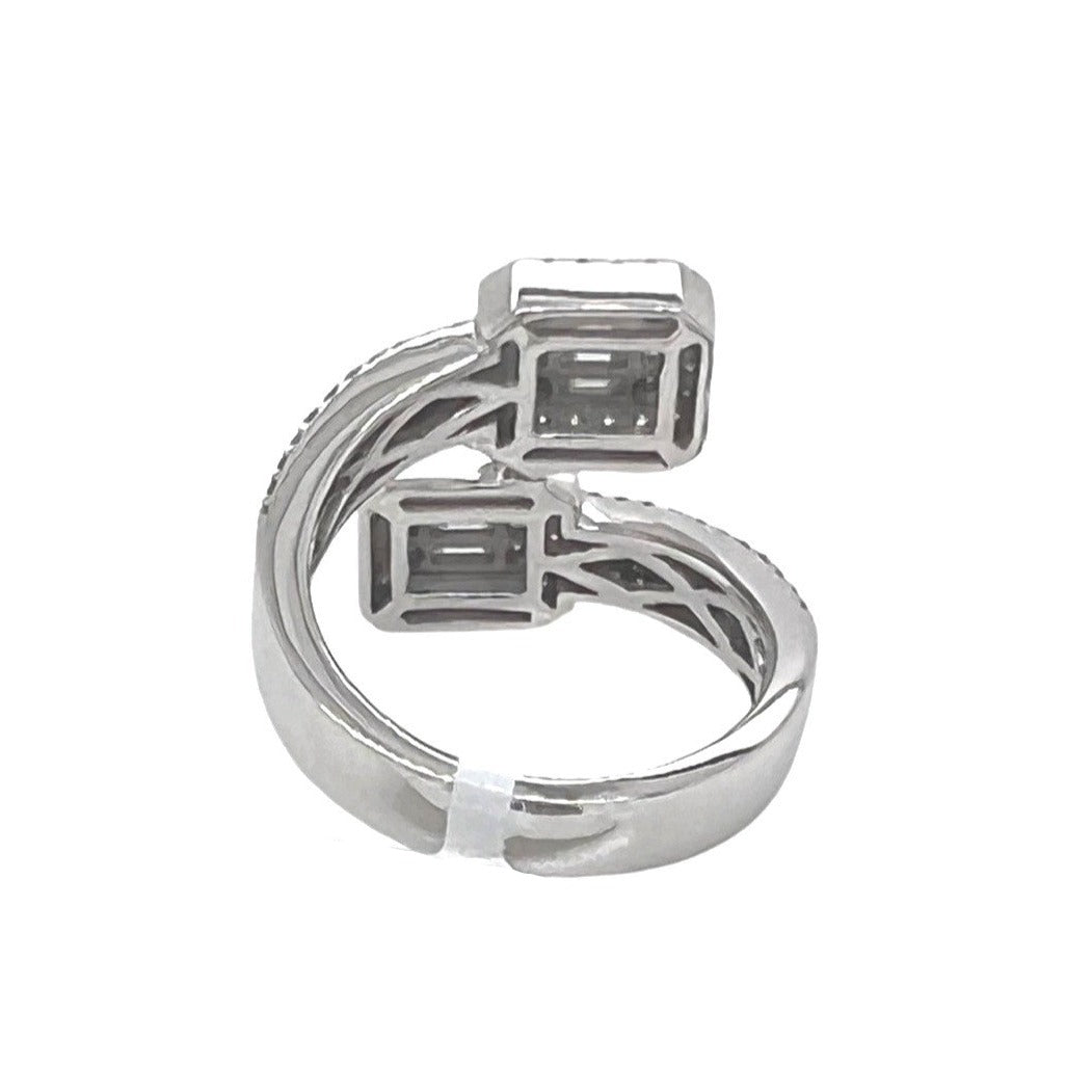 14K White Gold 17MM Designer Dual Square Top Baguette Diamond Ring 1.0 CT