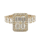 14K Yellow Gold 3D Quad Emerald 13MM Engagement VS Diamond Ring 4.0 CT