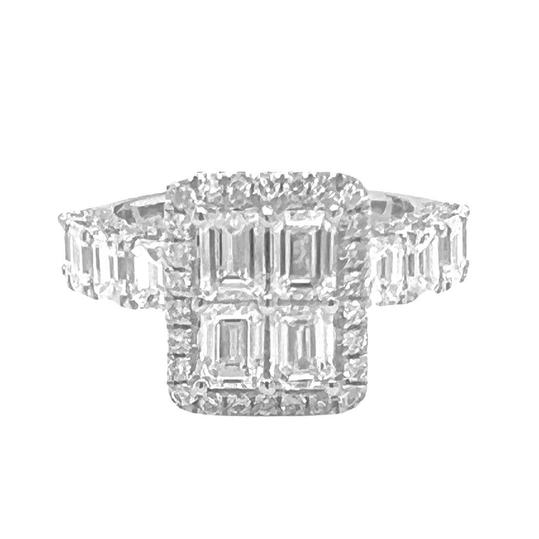 14K White Gold 3D Quad Emerald 13MM Engagement VS Diamond Ring 3.95 CT