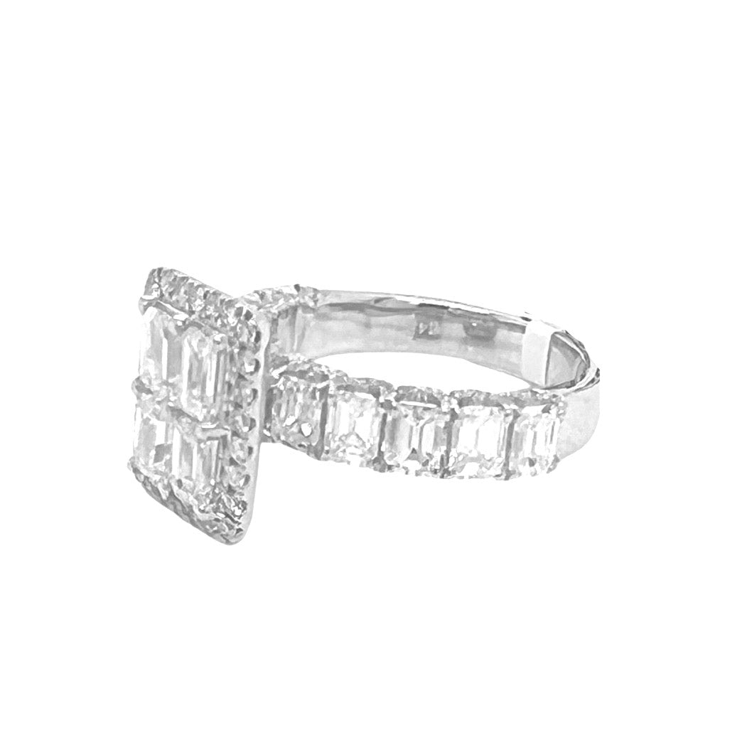 14K White Gold 3D Quad Emerald 13MM Engagement VS Diamond Ring 3.95 CT
