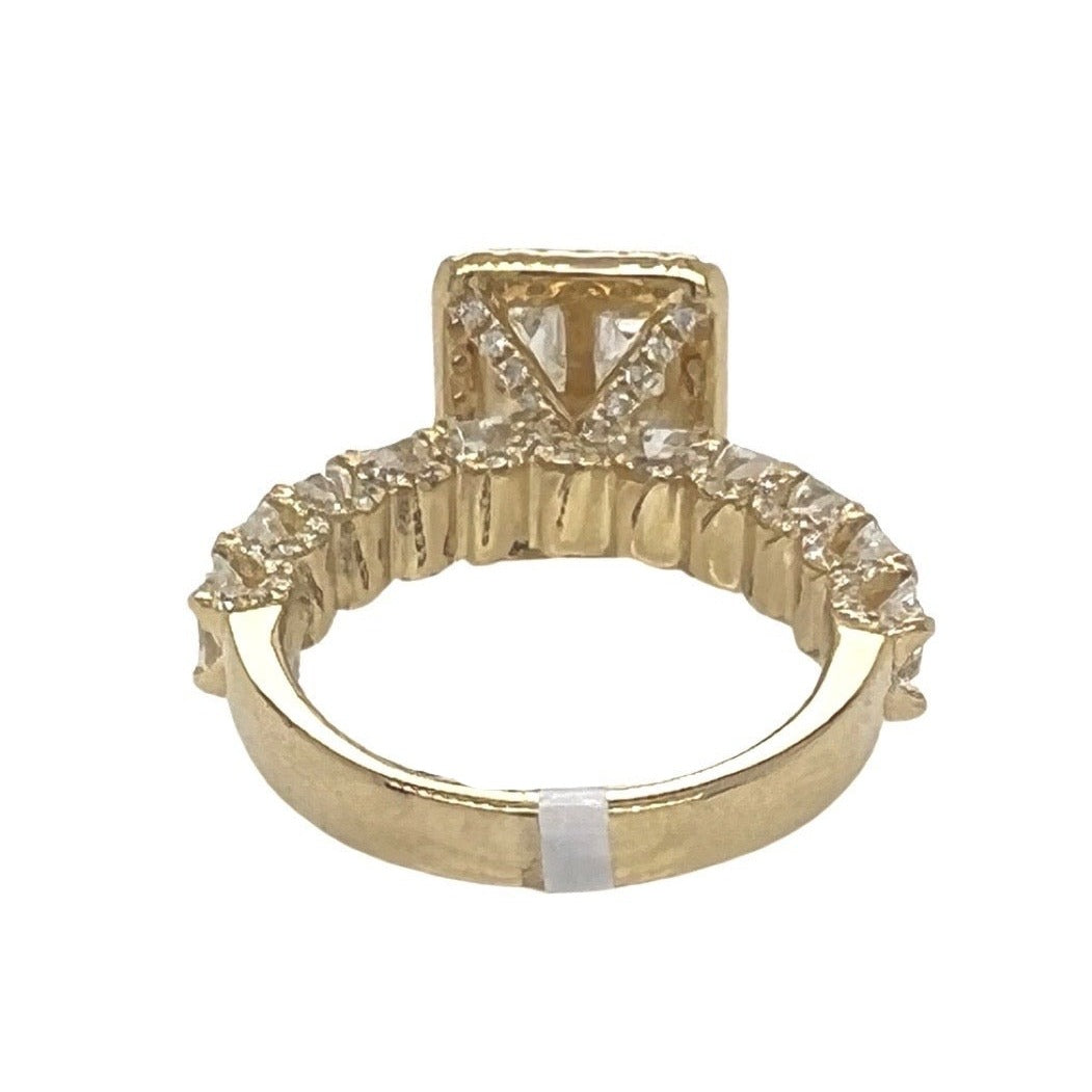 14K Yellow Gold 3D Quad Emerald 13MM Engagement VS Diamond Ring 4.0 CT