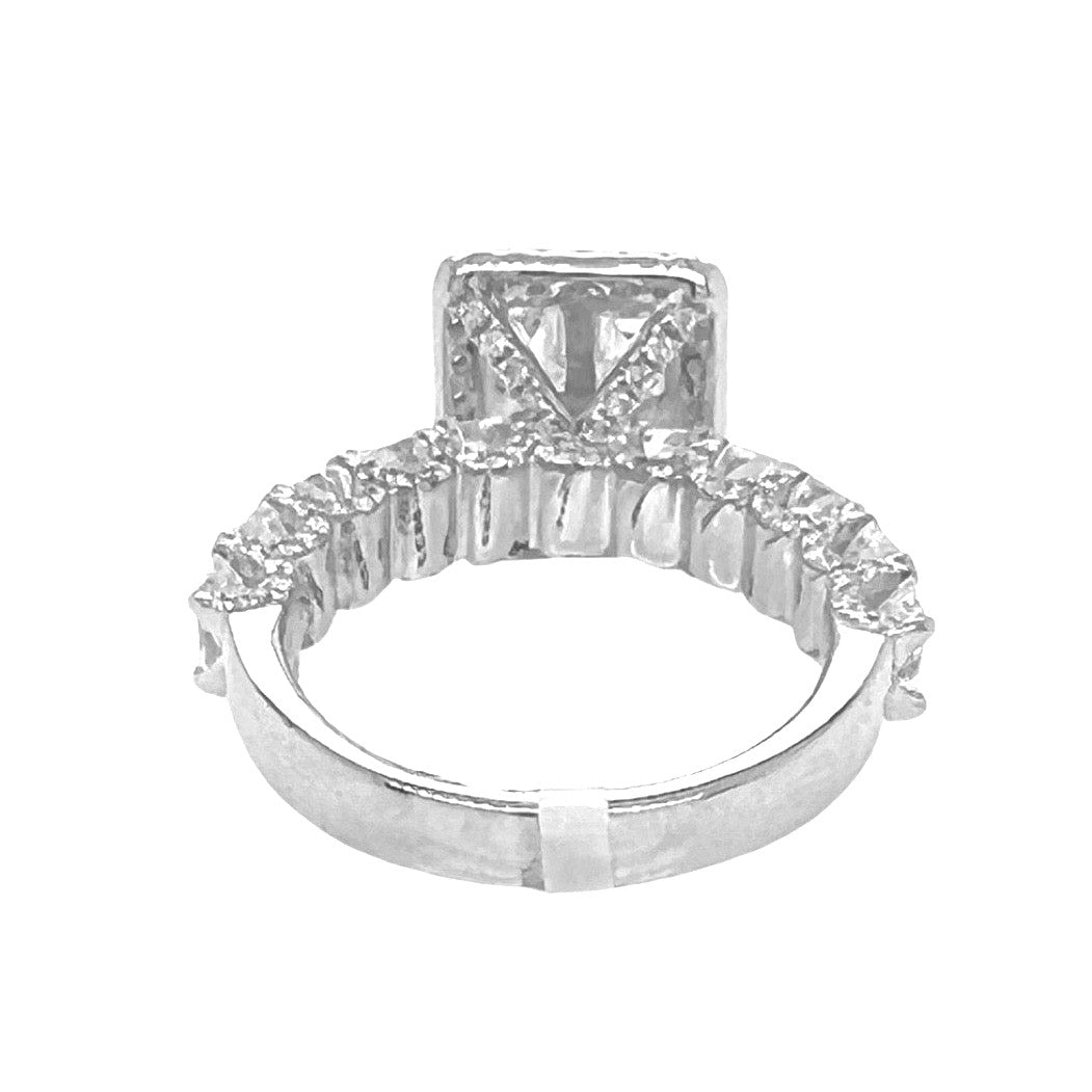 14K White Gold 3D Quad Emerald 13MM Engagement VS Diamond Ring 3.95 CT