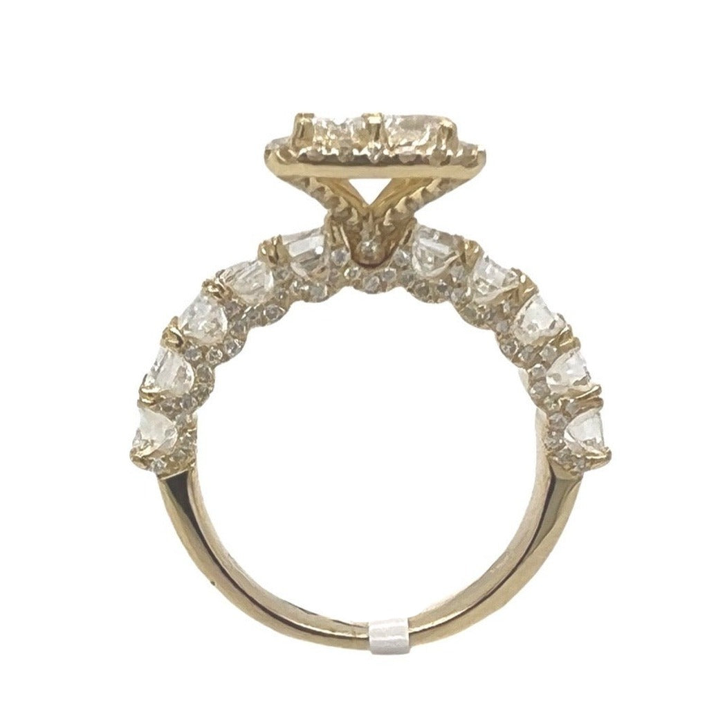 14K Yellow Gold 3D Quad Emerald 13MM Engagement VS Diamond Ring 4.0 CT