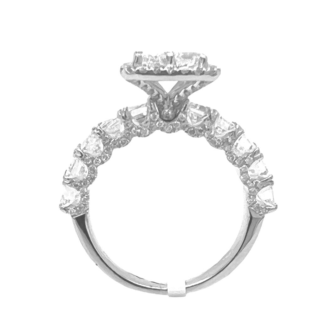 14K White Gold 3D Quad Emerald 13MM Engagement VS Diamond Ring 3.95 CT