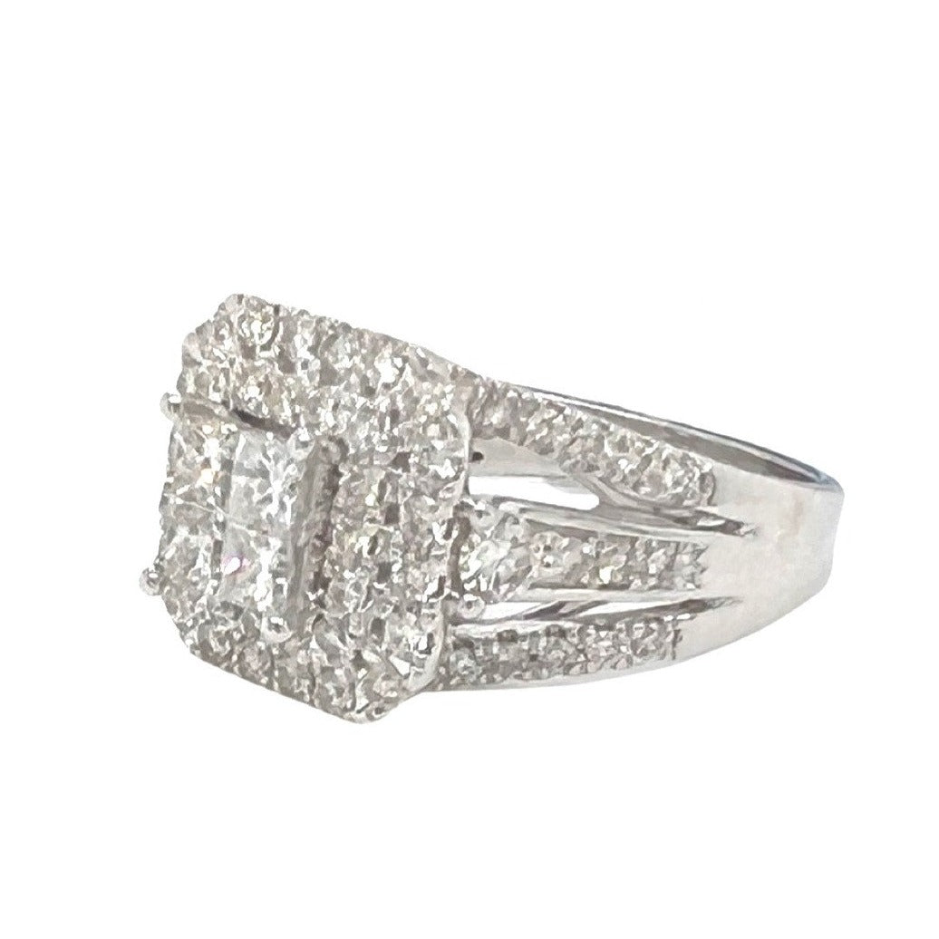 14K White Gold Halo Quad Princess 13MM Engagement Diamond Ring 1.65 CT