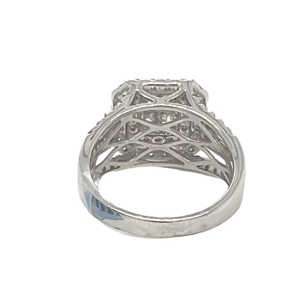 14K White Gold Halo Quad Princess 13MM Engagement Diamond Ring 1.65 CT