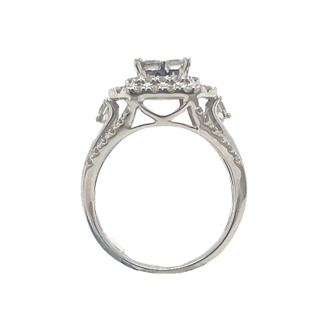 14K White Gold Halo Quad Princess 13MM Engagement Diamond Ring 1.65 CT