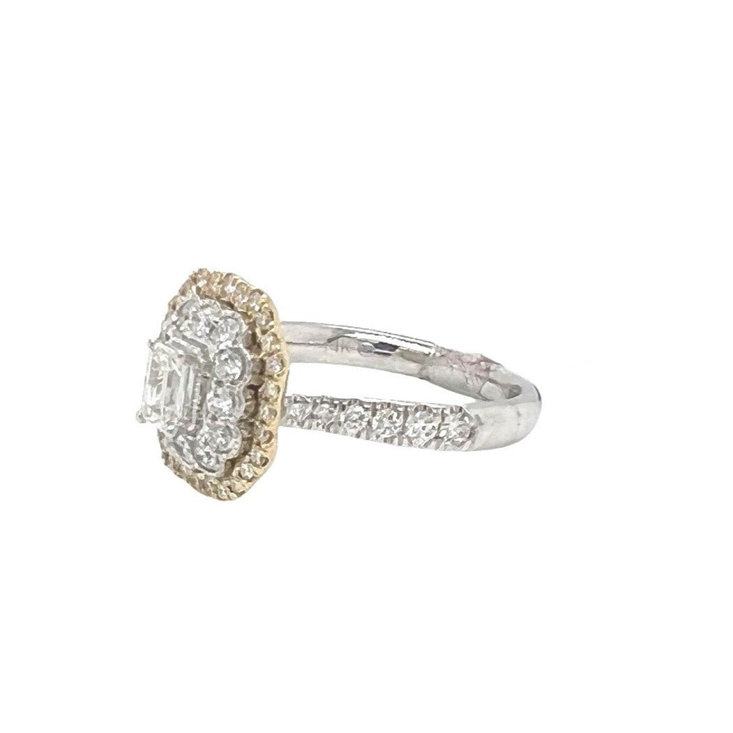 14K White Gold Halo Emerald Solitaire 13MM Engagement VS Diamond Ring 1.3 CT