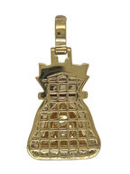10K Yellow Gold Moneybag $ Sign Baguette VS Diamond Pendant 2.43 CT 1.2"