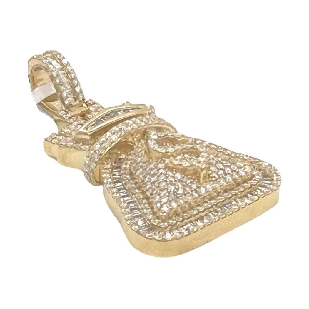 10K Yellow Gold Moneybag $ Sign Baguette VS Diamond Pendant 2.43 CT 1.2"