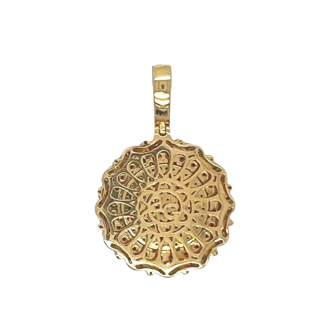14K Yellow Gold Round Cluster VS Diamond Pendant 2.5 CT 1.6"