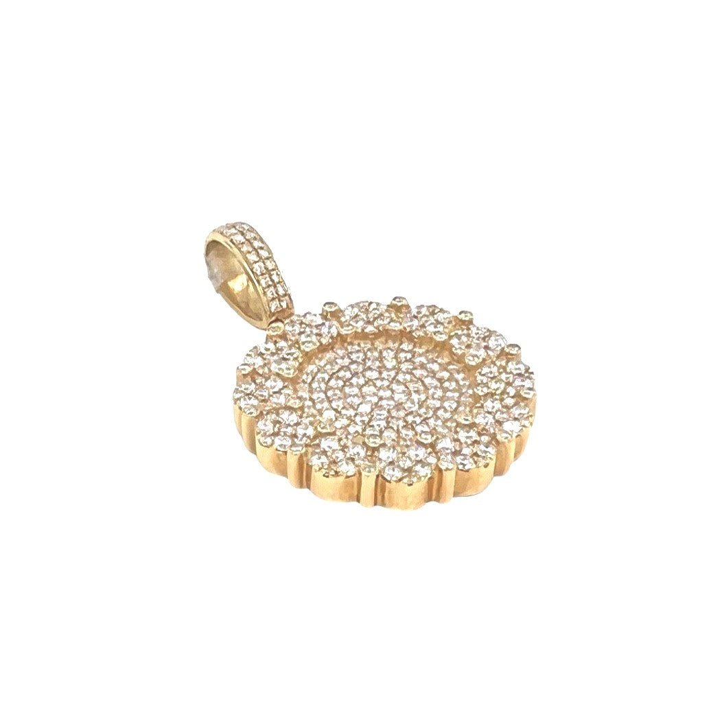14K Yellow Gold Round Cluster VS Diamond Pendant 2.5 CT 1.6"