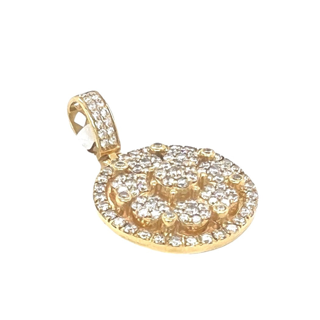 14K Yellow Gold Round Cluster VS Diamond Pendant 2.65 CT 1.6"