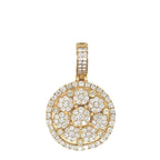 14K Yellow Gold Round Cluster VS Diamond Pendant 2.65 CT 1.6"