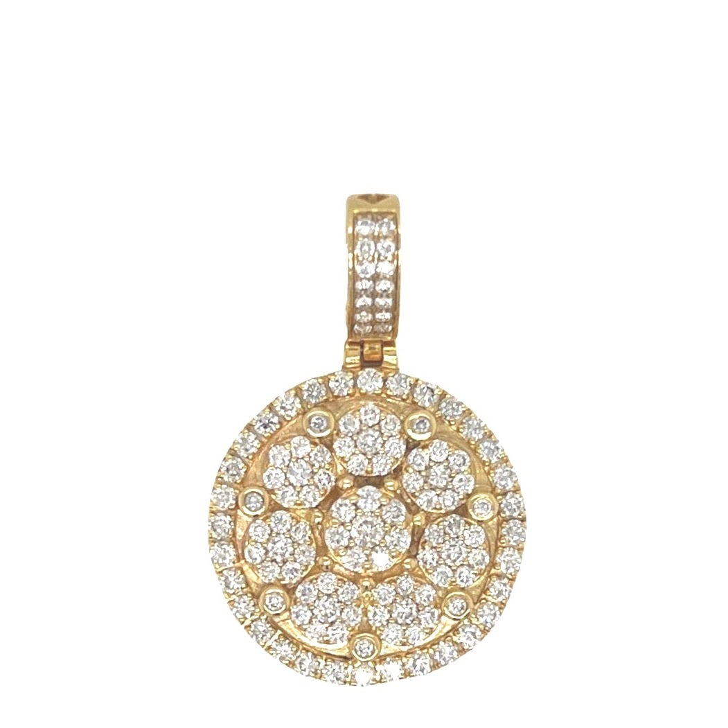 14K Yellow Gold Round Cluster VS Diamond Pendant 2.65 CT 1.6"