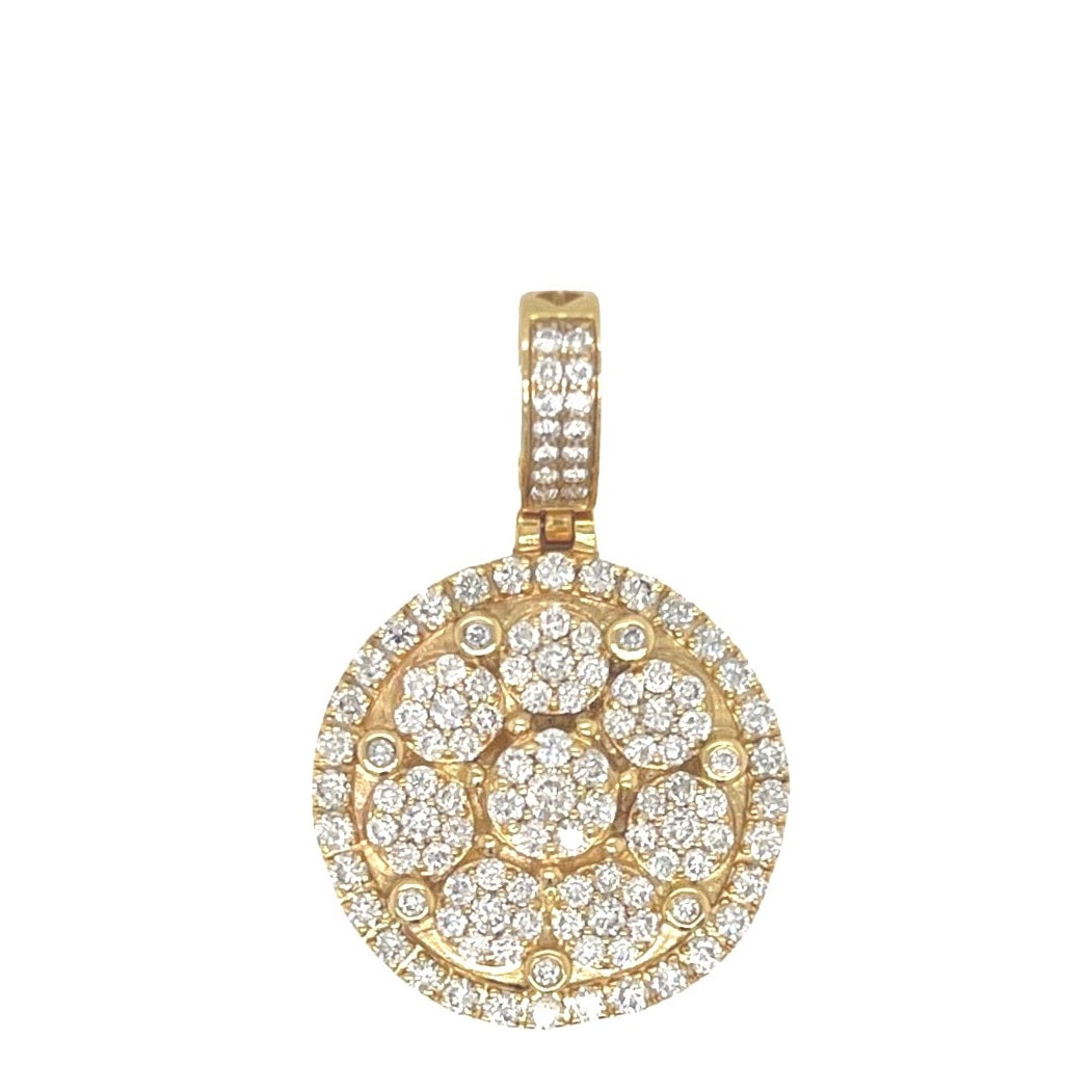 14K Yellow Gold Round Cluster VS Diamond Pendant 2.65 CT 1.6