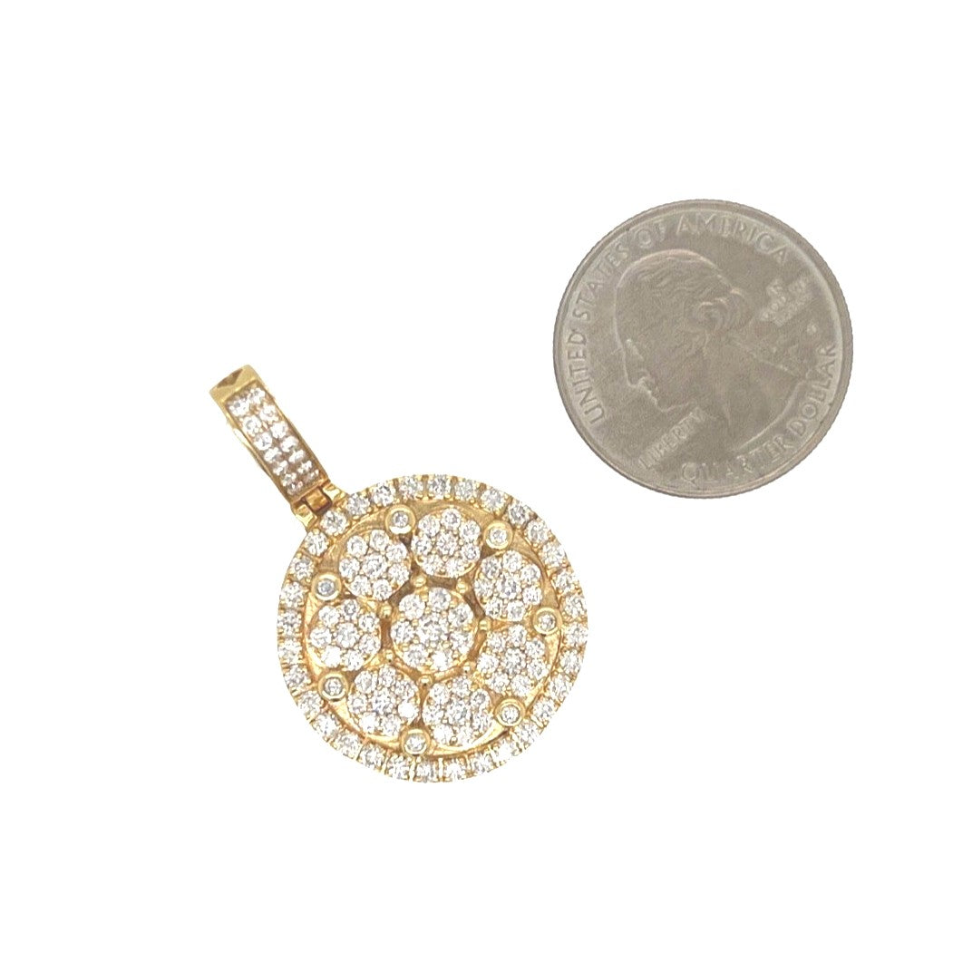 14K Yellow Gold Round Cluster VS Diamond Pendant 2.65 CT 1.6"