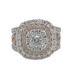 14K Rose White Gold Square Halo 17MM Bridal Engagement Diamond Ring 2.5 CT